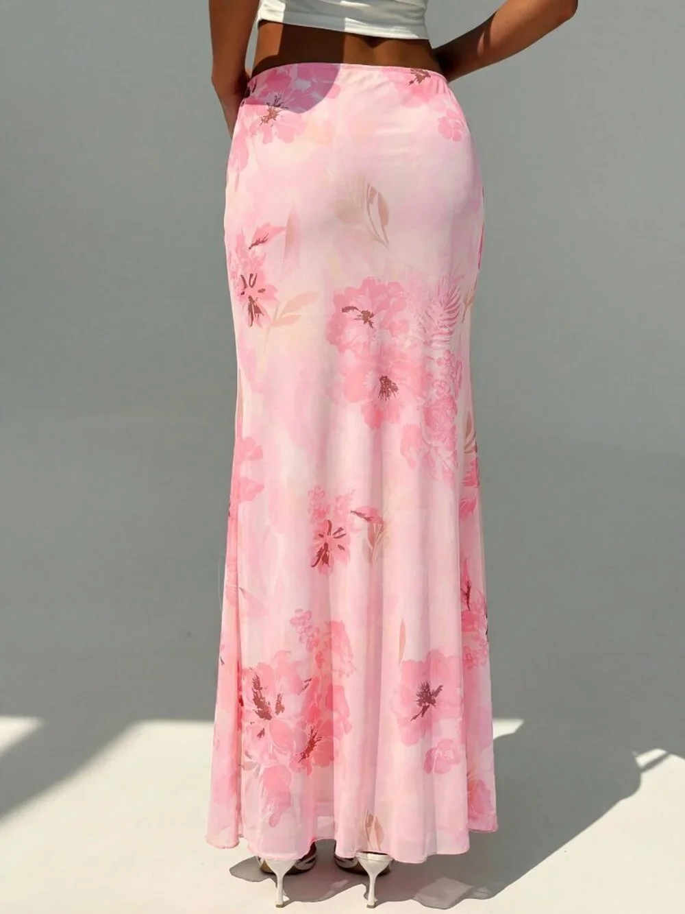 Baby Pink Boho Women's Floral Print Low Waist Fishtail Hem Skirt - Picture 2 of 7
